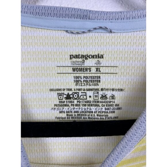 Patagonia women's XL yellow grey striped capilene 3 mid weight long sleeve top - Picture 6 of 7